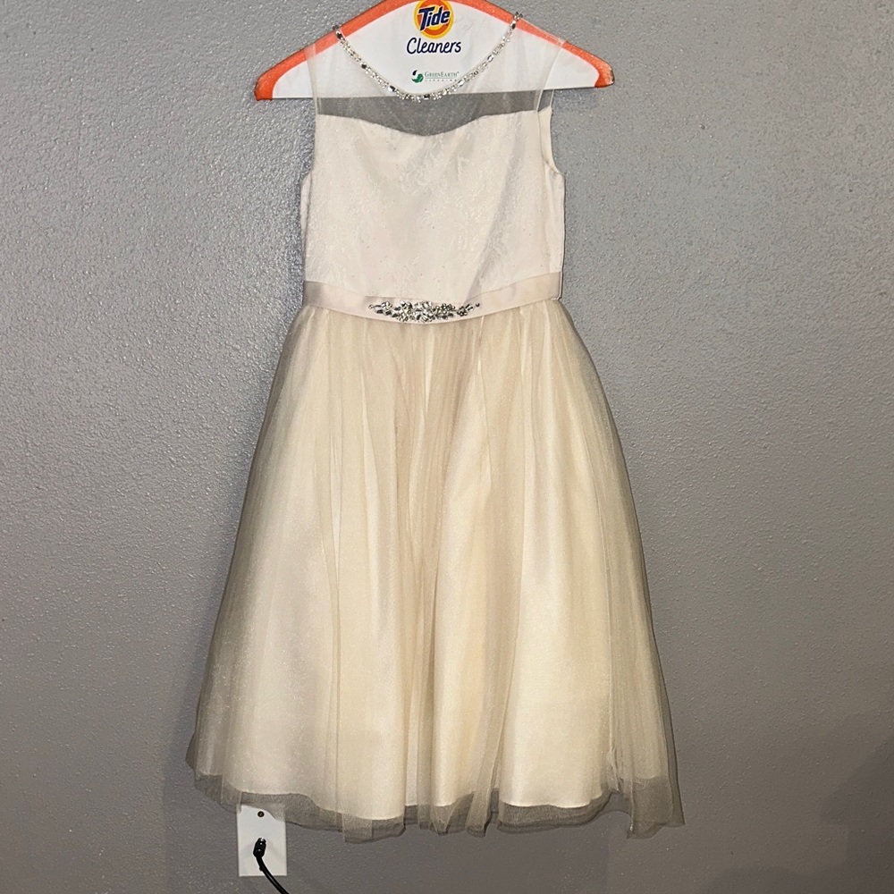 Charming Ivory Kids Dress with Beaded Waist